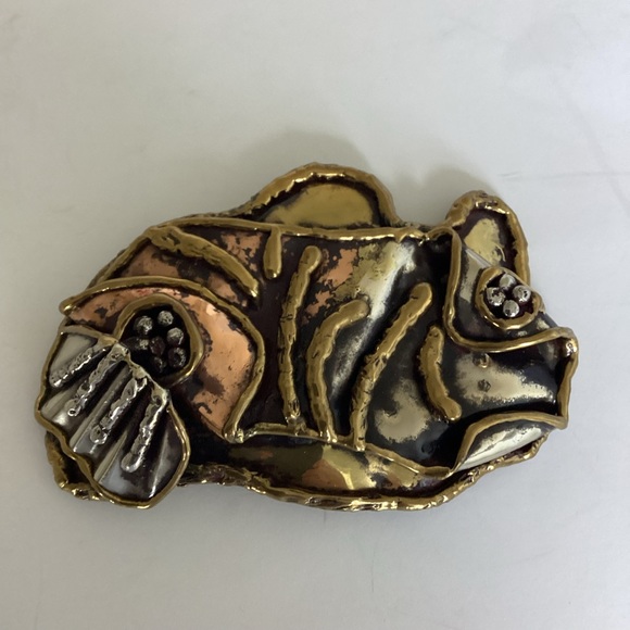 Vintage Belt Buckle Modernist Brutalist Mixed Metals Artist Signed Brass - Picture 1 of 13